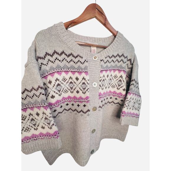 Sundance Fair Isle Wool Blend Cardigan Sweater Women’s Size L – Gray Pink - Picture 7 of 10